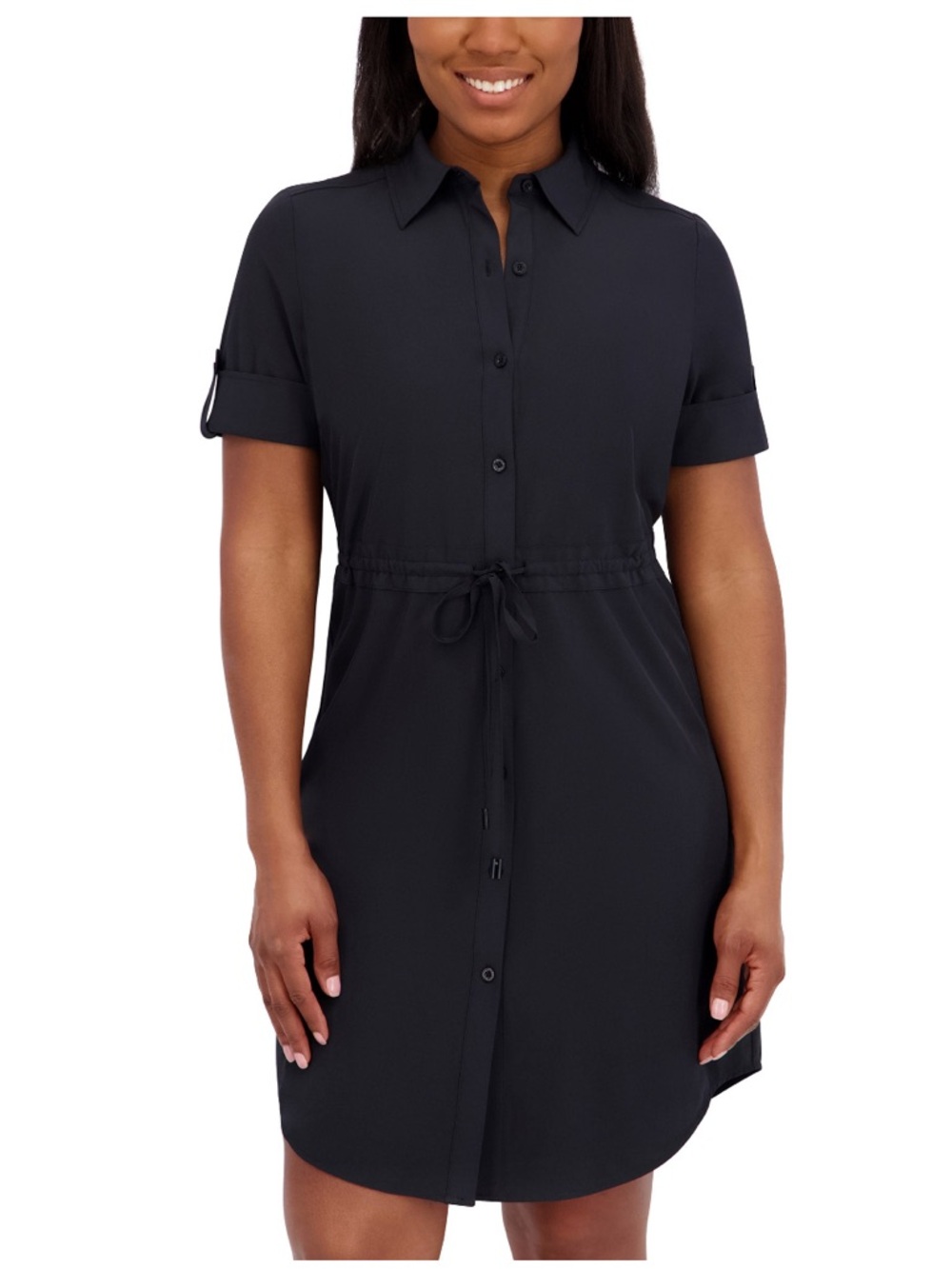 NWT Halston Heritage Black Button-Front Midi Shirt Dress - Picture 7 of 13
